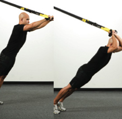 man performing a TRX triceps press