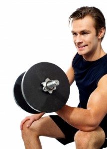 model performing biceps curls