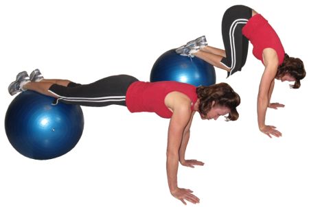 woman performing a ball knee tuck exercise